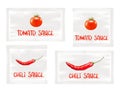 Chili and tomato sauce white plastic sachets