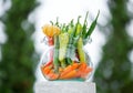 Chili, vegetables, in glass jars.