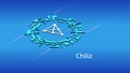 Chiliz CHZ isometric token symbol in digital circle on blue background.