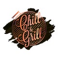 Chill and grill watercolor logo. BBQ grill Royalty Free Stock Photo