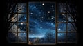 Chill Night in the City with Frosty Window and Moonlight generated by AI tool Royalty Free Stock Photo