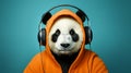 Chill Panda Vibes: Stylishly Cozy in Cool Headphones and Jacket