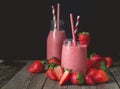 chill and relax time with strawberry smoothie with wood background and copy space