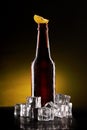 Chilled Beer Bottle with Ice Cubes and Lemon Royalty Free Stock Photo