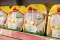 Chilled chickens `Petelinka` in packaging on store shelves. Moscow, Russia, 11/25/2020.