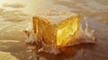 chilled cube melting into puddle, temporal flavor frame. Royalty Free Stock Photo