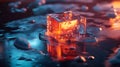 chilled cube melting into puddle, temporal flavor frame. Royalty Free Stock Photo