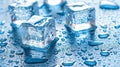 Chilled ice cubes with water droplets on blue surface, toned image for refreshing concept Royalty Free Stock Photo