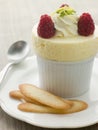 Chilled Lemon Souffle with Langue de Chat Biscuits Royalty Free Stock Photo