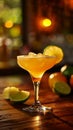 Mango Margarita Cocktail With Salted Rim And Lime Garnish. Bar Menus, Mexican Party, AI Generated Royalty Free Stock Photo