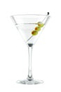 Chilled Martini Cocktail with Olives Isolated on White Background