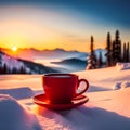 Chilled Mornings, Cozy Tea: Cup of Tea at a Glowing Winter Sunrise.