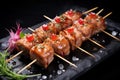 Chilled Pork skewers raw. Generate Ai