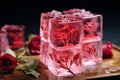 Chilled Red rose ice cube. Generate Ai Royalty Free Stock Photo