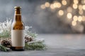Chilled refreshment: frosty cold beer bottle surrounded by ice, smoke, creating an inviting visual of refreshing drink Royalty Free Stock Photo