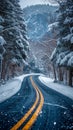 Chilled road exploration Travelers embarking on scenic winter road journeys