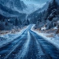 Chilled road exploration Travelers embarking on scenic winter road journeys