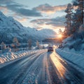 Chilled road exploration Travelers embarking on scenic winter road journeys