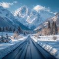 Chilled road exploration Travelers embarking on scenic winter road journeys