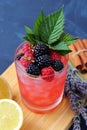 Chilled soft drinks with ice and berries