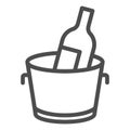 Chilled wine in bucket line icon. Alcohol drink bottle in ice cooler outline style pictogram on white background. Winery Royalty Free Stock Photo