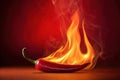 Chilli Burning Red Hot Pepper Against Blazing Fire Backdrop Royalty Free Stock Photo
