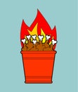 Chilli hot fried chicken legs in bucket. vector illustration