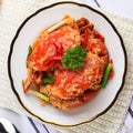 Chilli Mud Crab, Crab with Singaporean Sauce, Special Singapore Cuisine. Served on WHite Plate