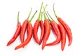 Chilli pepper with green tails set of spicy vegetable spices red pods on white background isolated Royalty Free Stock Photo