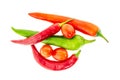 Chilli pepper red green tomato mini cherry set sauce spicy on a white background culinary base