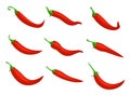 Chilli pepper set. Spicy food ingredient. Hot red chili peppers, cartoon mexican chilli or chillies illustration Royalty Free Stock Photo