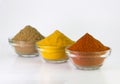 Chilli Powder, Turmeric Powder & Coriander powder in Bowl Royalty Free Stock Photo