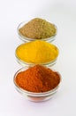 Chilli Powder, Turmeric Powder & Coriander powder in Bowl Royalty Free Stock Photo