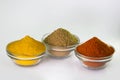 Chilli Powder, Turmeric Powder & Coriander powder in Bowl Royalty Free Stock Photo