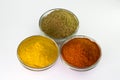 Chilli Powder, Turmeric Powder & Coriander powder in Bowl Royalty Free Stock Photo