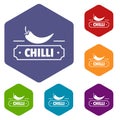 Chilli spice icons vector hexahedron