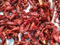 Chillies bright texture. Drying mirchi in sunny. Byadagi mirchi, Indian hot spices. Chilli Capsicum pepper used in spicy food