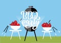 Chillin` and grillin` BBQ chalkboard sign . Hand drawn typography lettering BBQ party. Barbecue grill with tongs and forks,