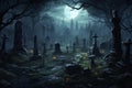 Chilling Necromancer cemetery dark background. Generate Ai