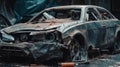 A chilling sight, The front side of a car displays the aftermath of a crash