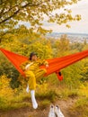 chilling woman laying down in hammock Royalty Free Stock Photo