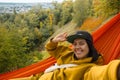 chilling woman laying down in hammock Royalty Free Stock Photo