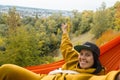 chilling woman laying down in hammock Royalty Free Stock Photo