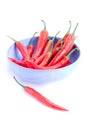 Chillis in blue bowl. Royalty Free Stock Photo