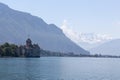 Chillon Castle or Chateau de Chillon is an island castle located on Lake Geneva near Montreux town in Switzerland Royalty Free Stock Photo