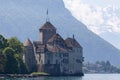 Chillon Castle or Chateau de Chillon is an island castle located on Lake Geneva near Montreux town in Switzerland Royalty Free Stock Photo