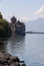 Chillon Castle or Chateau de Chillon is an island castle located on Lake Geneva near Montreux town in Switzerland Royalty Free Stock Photo