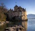 Chillon Castle at the edge of Lake Geneva Royalty Free Stock Photo