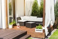 Chillout lounge on wooden terrace Royalty Free Stock Photo