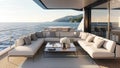 Chillout place on yacht deck at quiet luxury sea cruise